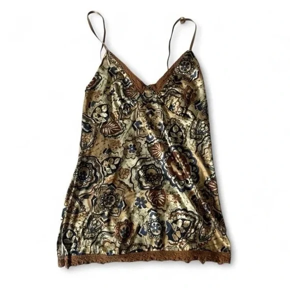 Vtg Weavers Girl Camisole M Boho Floral Lace Trim Y2K Retro Tank Top Babydoll - Picture 1 of 6